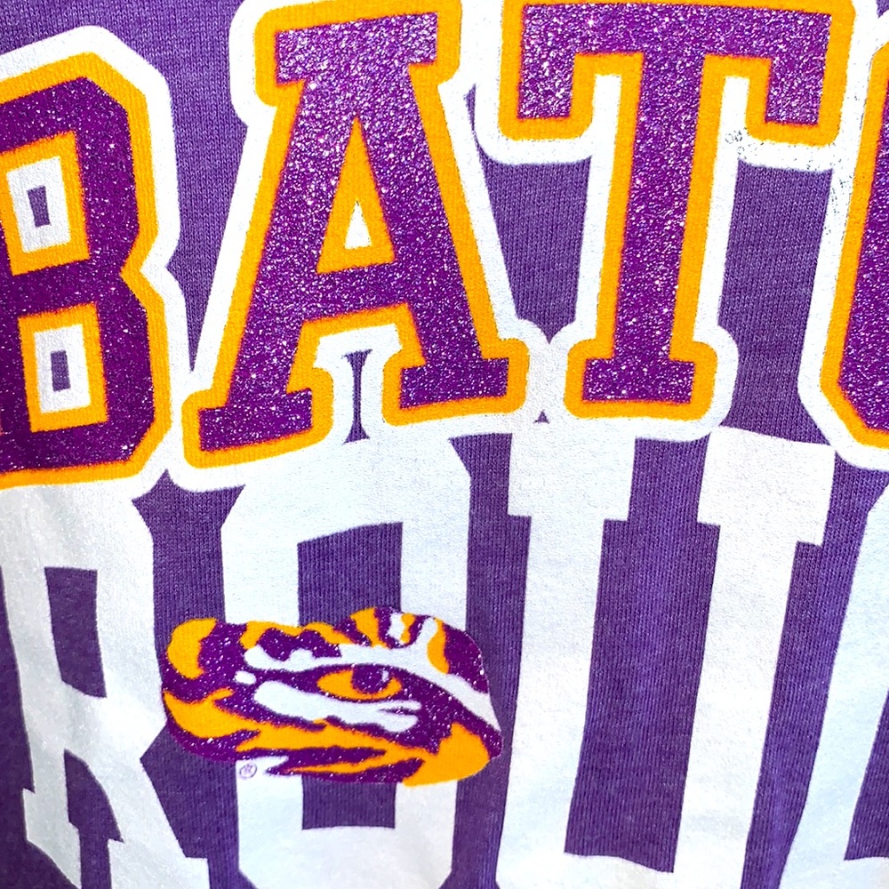 🔥NWT💜BATON ROUGE LSU Purple/Gold/White Tee with Shimmer💛Small - Picture 3 of 8